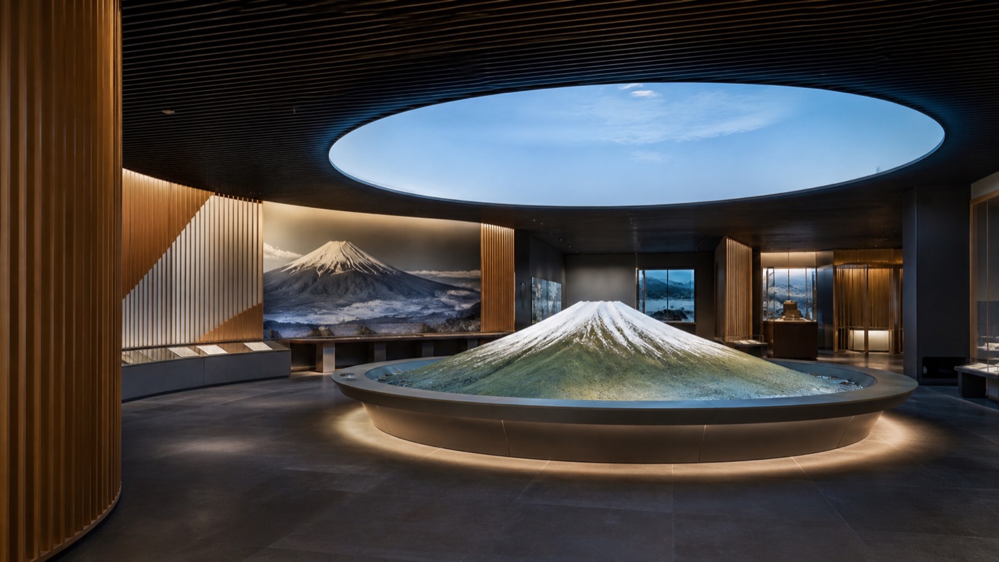 富士山をテーマにした涼やかな展示空間